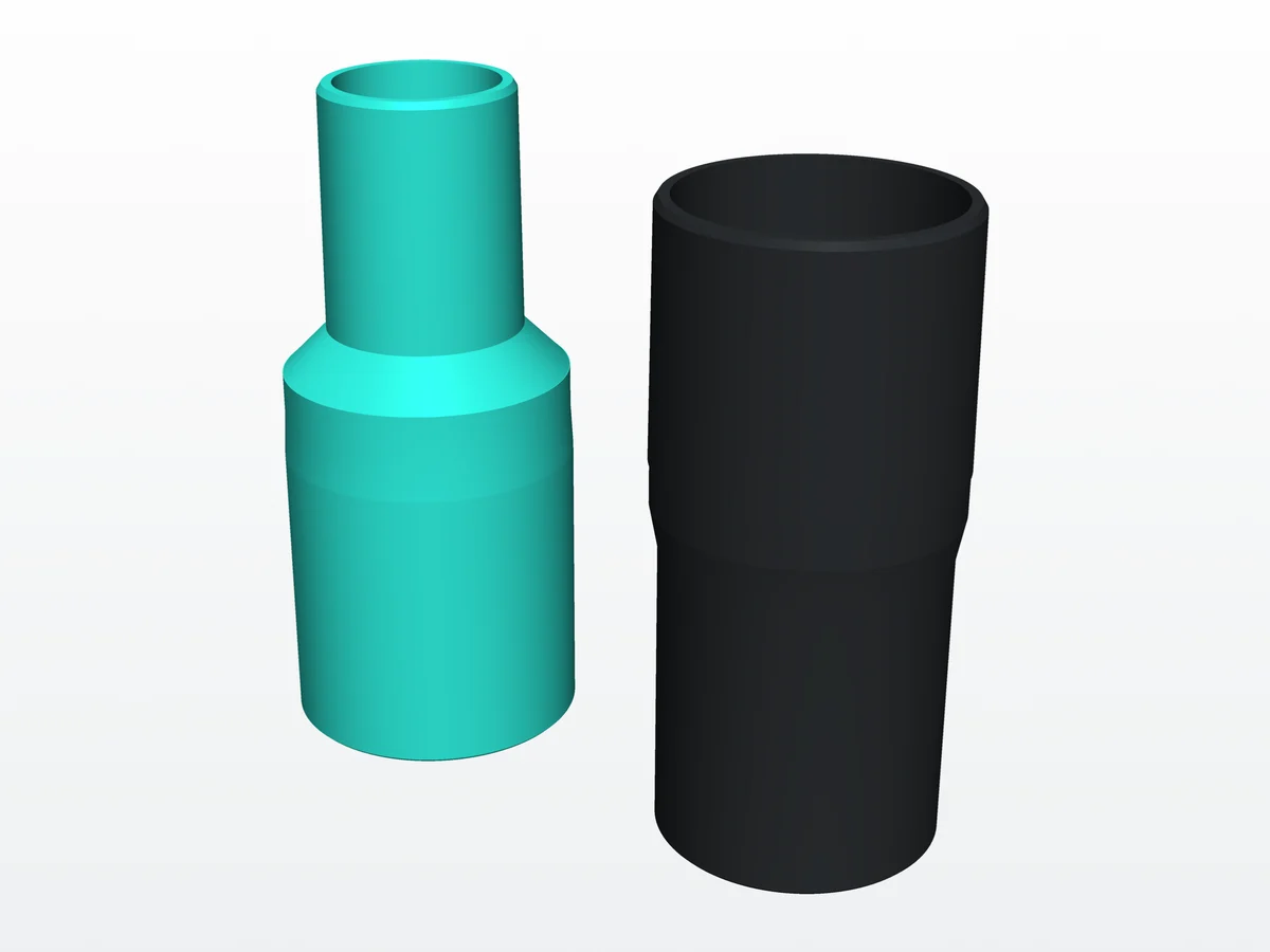 Przykładowe przejściówki na wymiar: 35 → 27 mm i 32 → 40 mm (wizualizacja)